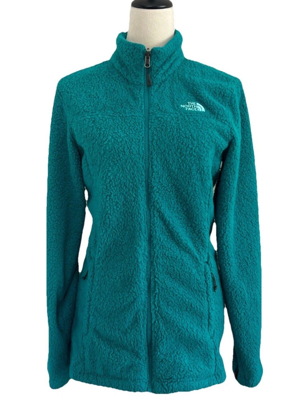 The North Face Fleece Jacket Womens Small Fuzzy Green Full Zip Pockets Gorpcore